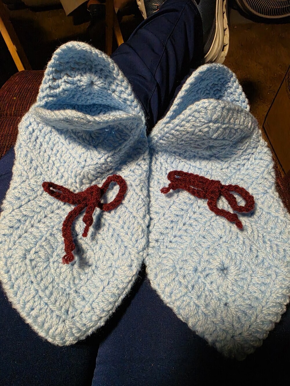 Vintage Handmade 9" Long Crochet Slippers